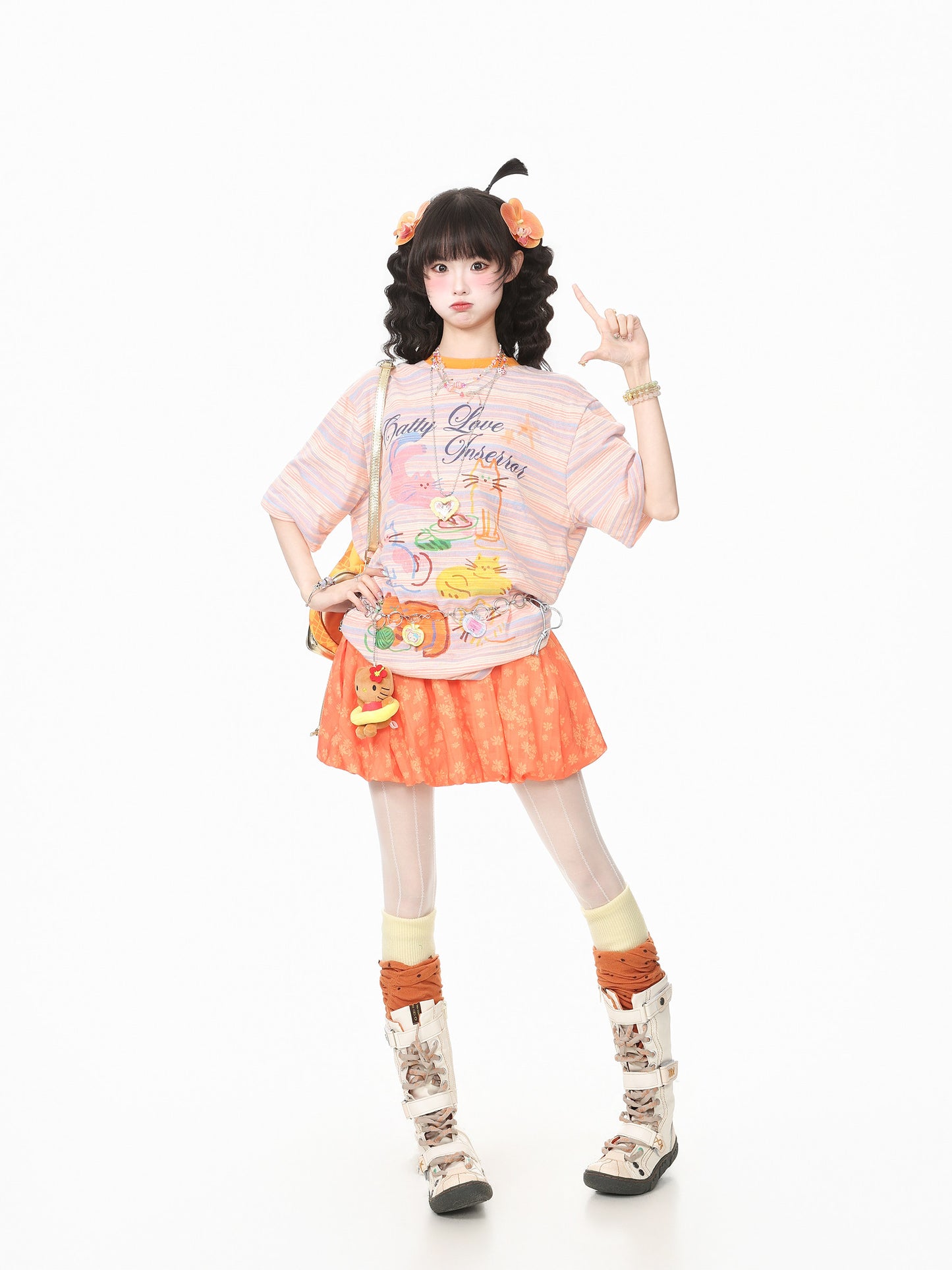 Languid Park - Orange Floral A-Line Skirt skirt Languid Park