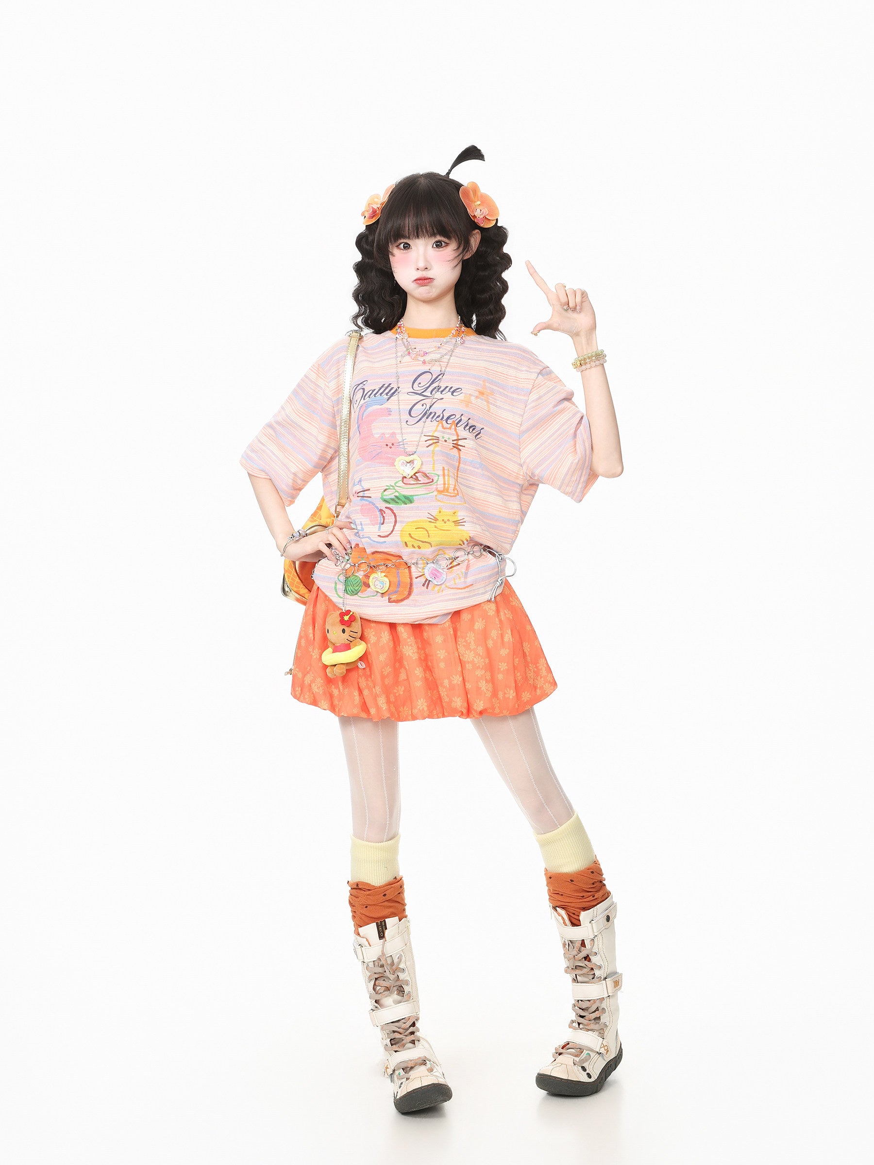 Languid Park - Orange Floral A-Line Skirt skirt Languid Park