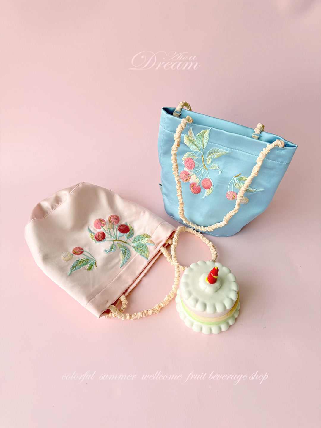 Ate a Dream - Cherry Embroidered Mini Tote Bag bag Ate a Dream