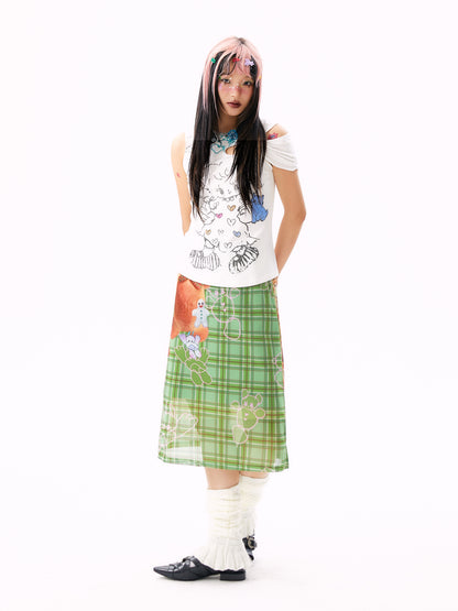 sillysis - Plaid Bear Mesh Skirt skirt sillysis