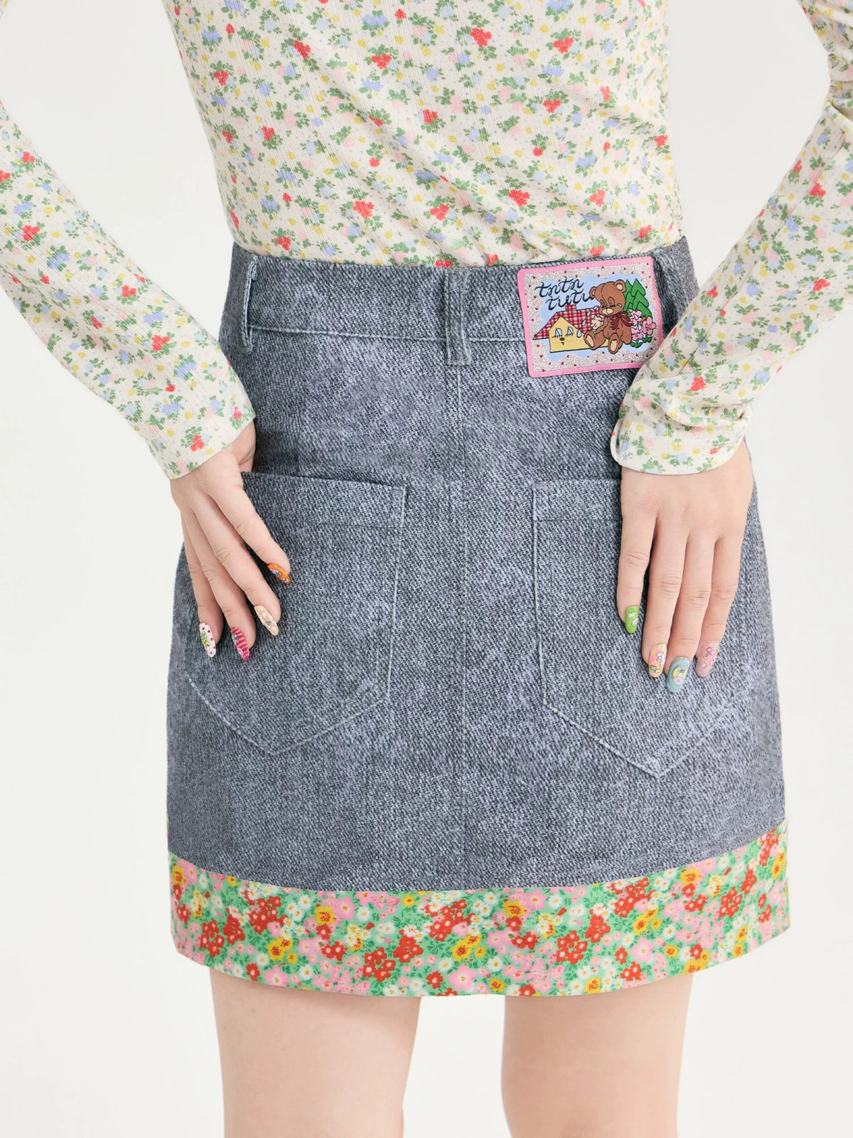 tntntutu - Cute Teddy Patchwork Mini Skirt skirt tntntutu
