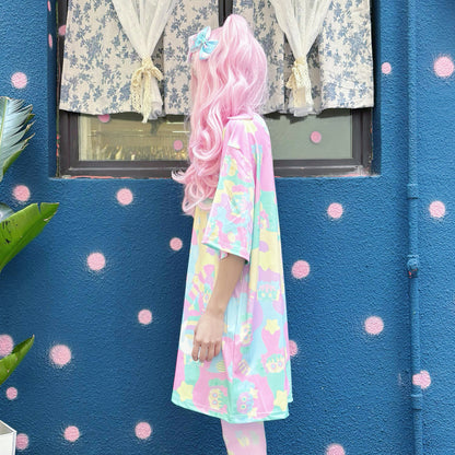 Rainbow Universe RUX - Pastel Macaron Decora Kei T-Shirt & Tights Set set Rainbow Universe RUX