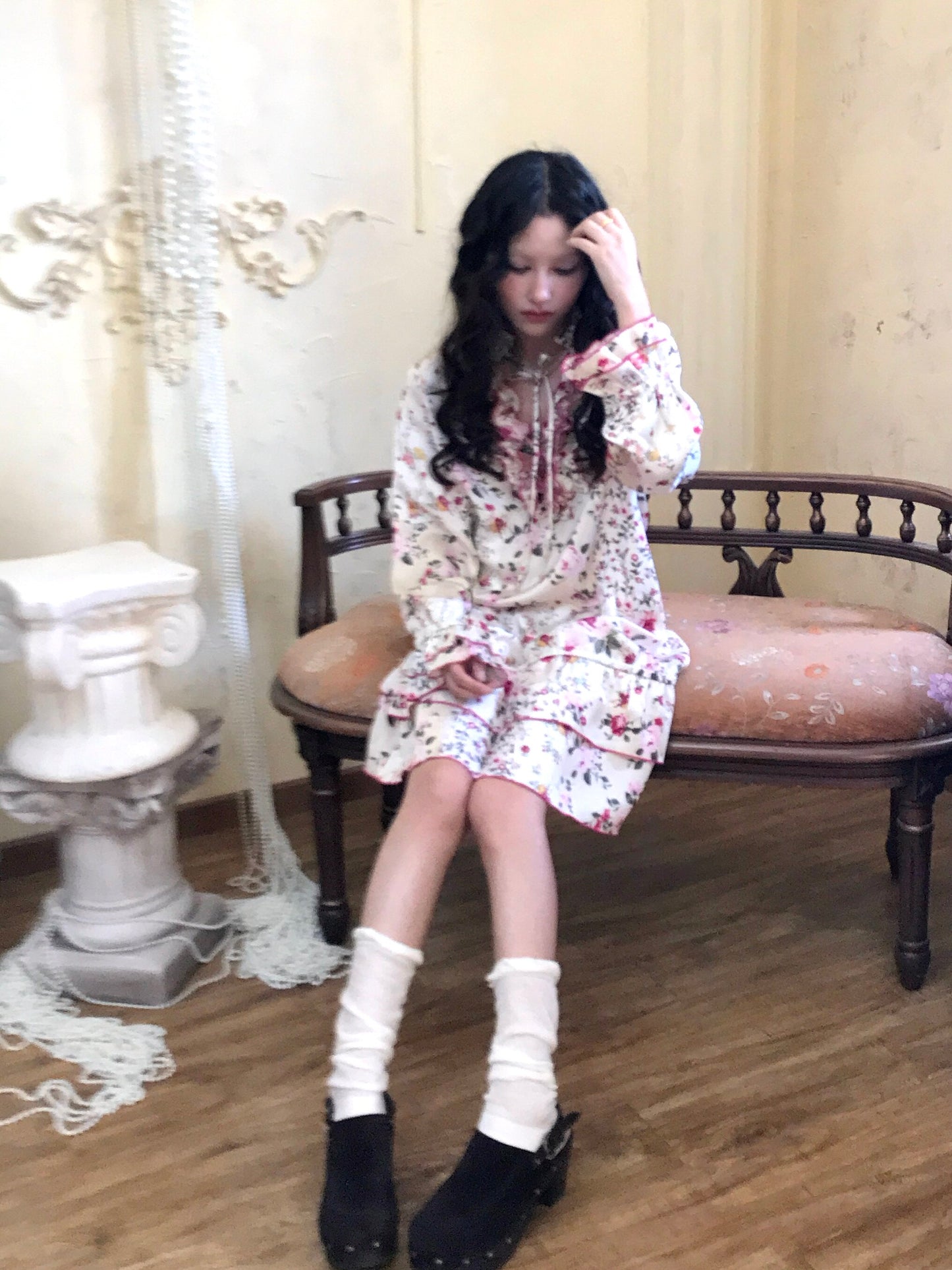 HIBABAO - Vintage Patchwork Floral Dress dress HIBABAO