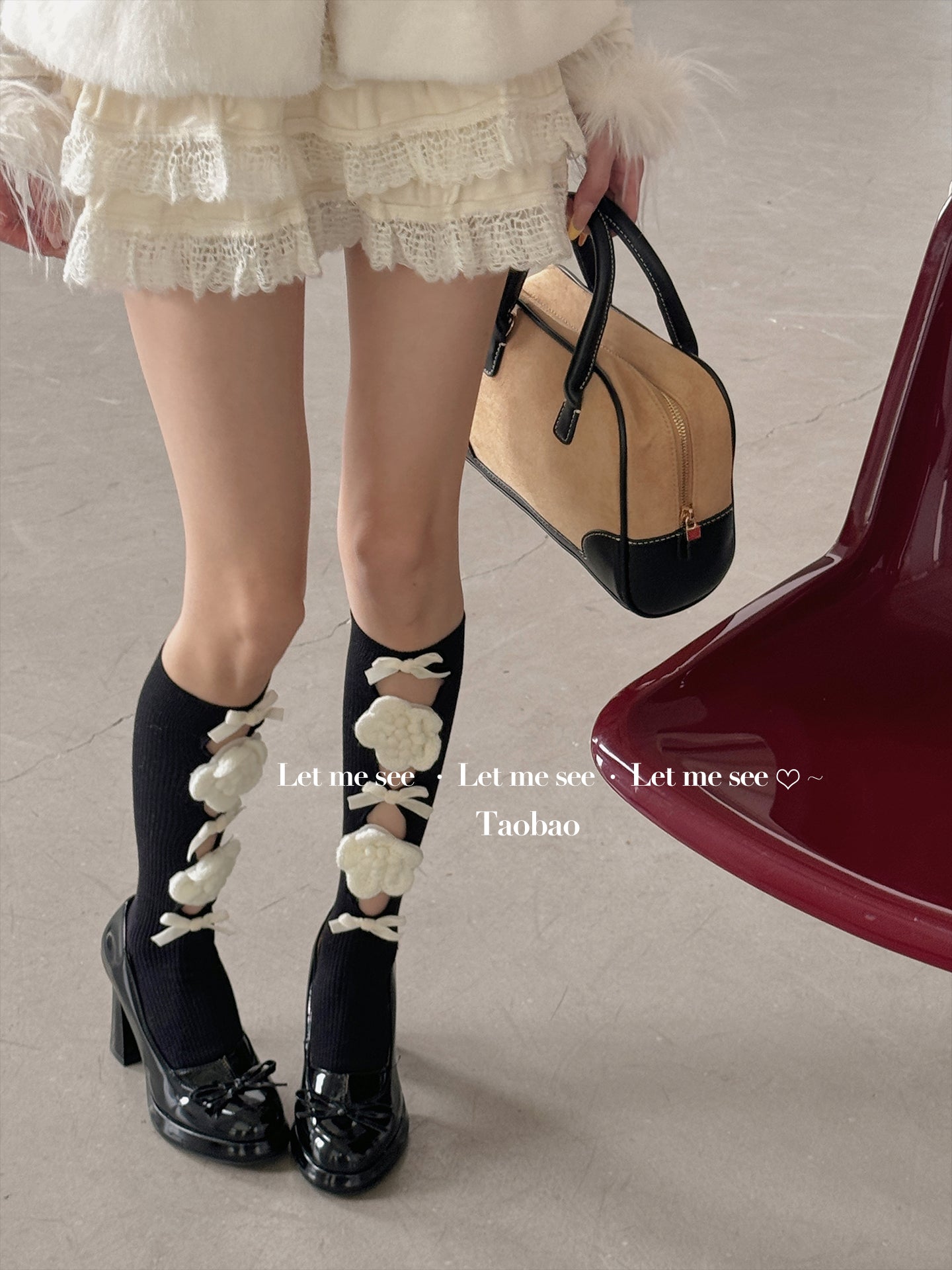 LET ME SEE - Lace Bow Camellia Mid-Calf Socks socks let me see