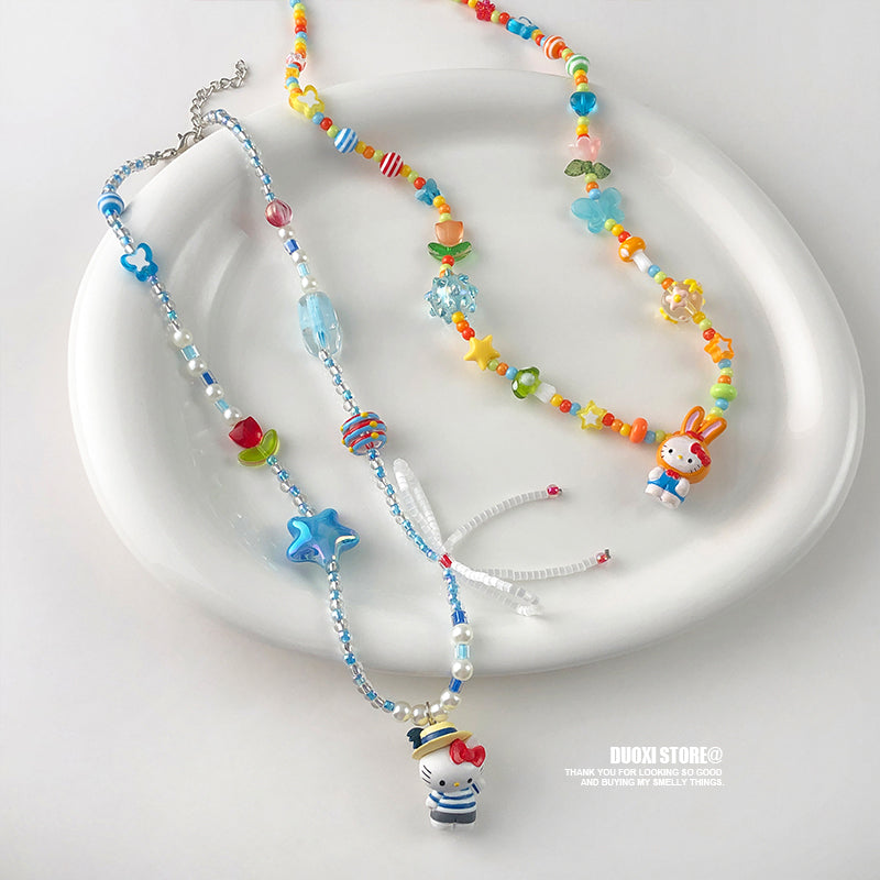 DuoXi - Decora Kei Beaded Kitty Bunny Cartoon Necklace Colorful Cute necklace DuoXi