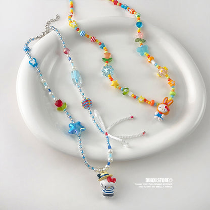 DuoXi - Decora Kei Beaded Kitty Bunny Cartoon Necklace Colorful Cute necklace DuoXi