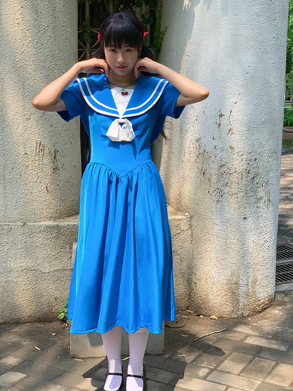 Nanjun Vintage - Blue Showa JK Puff Dress dress Nanjun Vintage