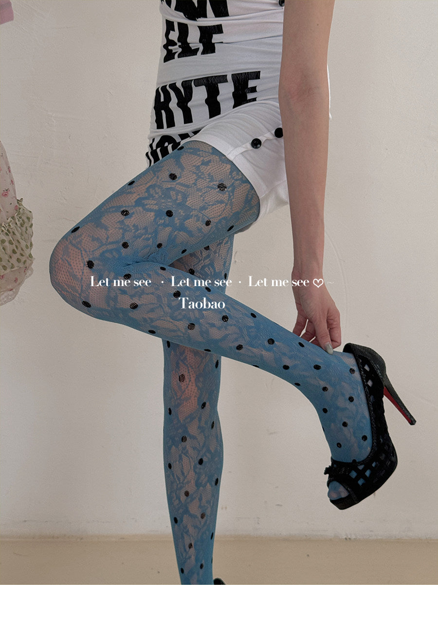 LET ME SEE - Polka Dot Lace Sheer Tights tights let me see