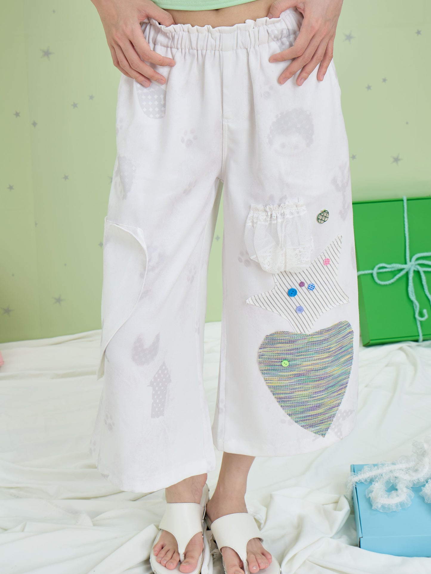 Moon Meadow - Patchwork Wide Leg Capri Pants shorts Moon Meadow