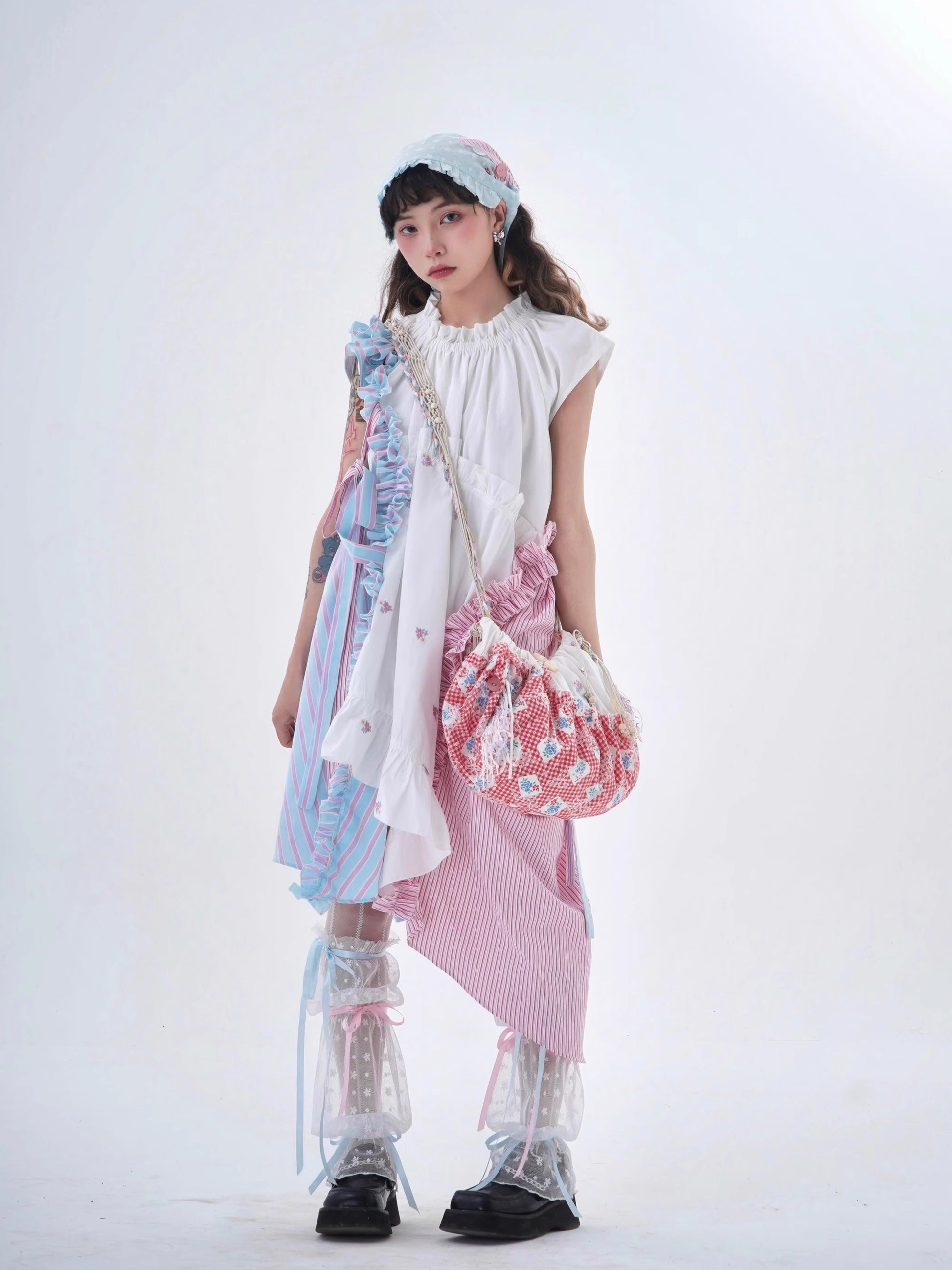 ShiChang Dopamine Dress | Pink Blue Patchwork Dress | Sweet Cool Irregular Summer Dress dress ShiChang