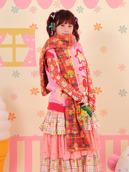 NIKKOU - Kawaii Lamb Fleece Red Scarf scarf Nikkou home