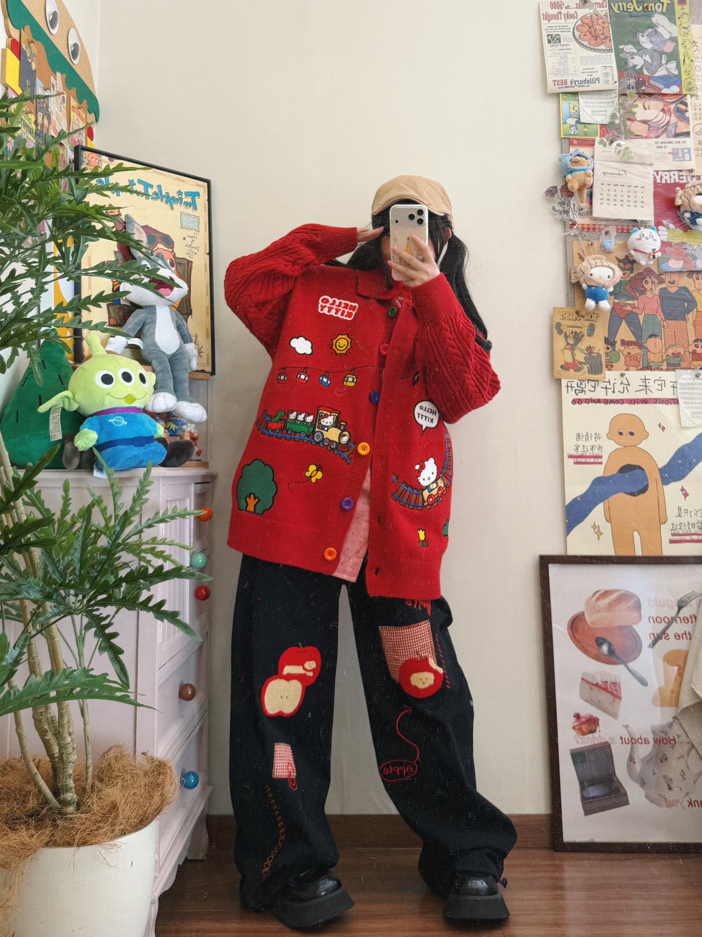 BIBULU - Retro Red Embroidered Sweater cardigan BIBULU