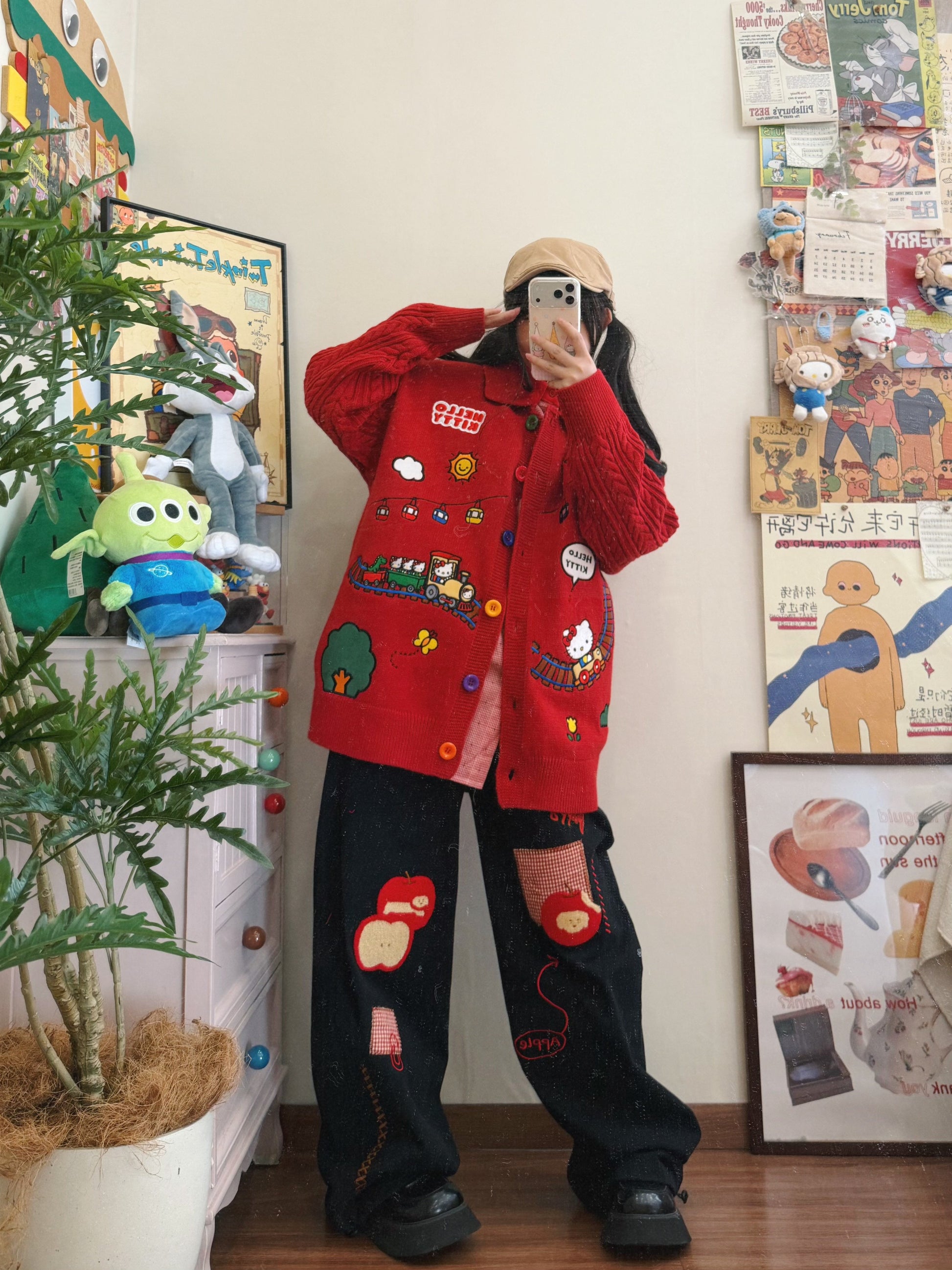 BIBULU - Retro Red Embroidered Sweater cardigan BIBULU