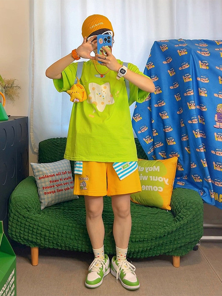 KURIOSITAET - Decora Kei Green Star Print Oversized Tee tshirt KURIOSITAET