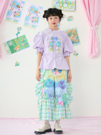 HELPHELP - Colorful Plaid Wide Leg Pants