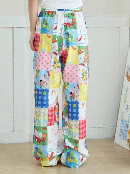 Robootoo - Kawaii Patchwork Cartoon Print Wide Leg Pants pants Robootoo