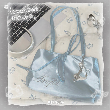 Angel Rhinestone Satin Shoulder Bag | Y2K Kawaii Sparkly Handbag bag Sleepwalking Cat