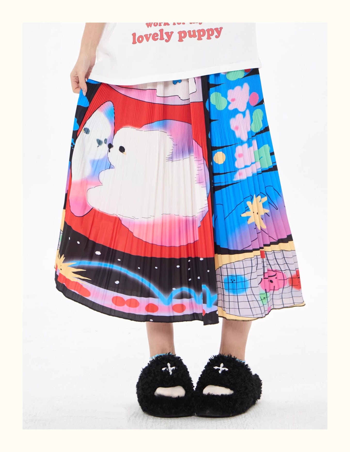 Robootoo - Bunny Print Pleated A-Line Midi Skirt skirt Robootoo