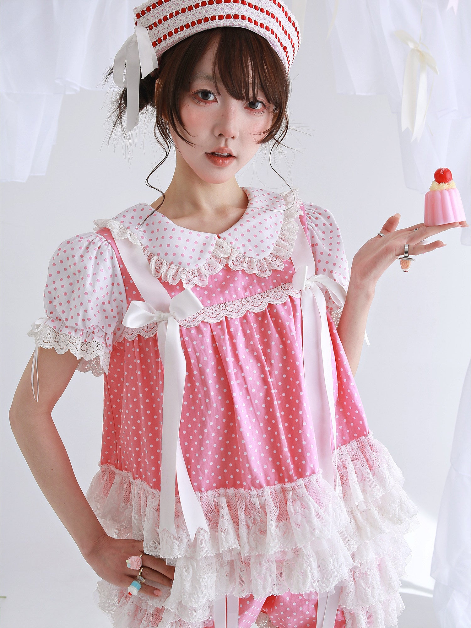 SOS MEME CLUB - Pink Polka Bow Blouse blouse SOS MEME CLUB