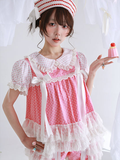 SOS MEME CLUB - Pink Polka Bow Blouse blouse SOS MEME CLUB