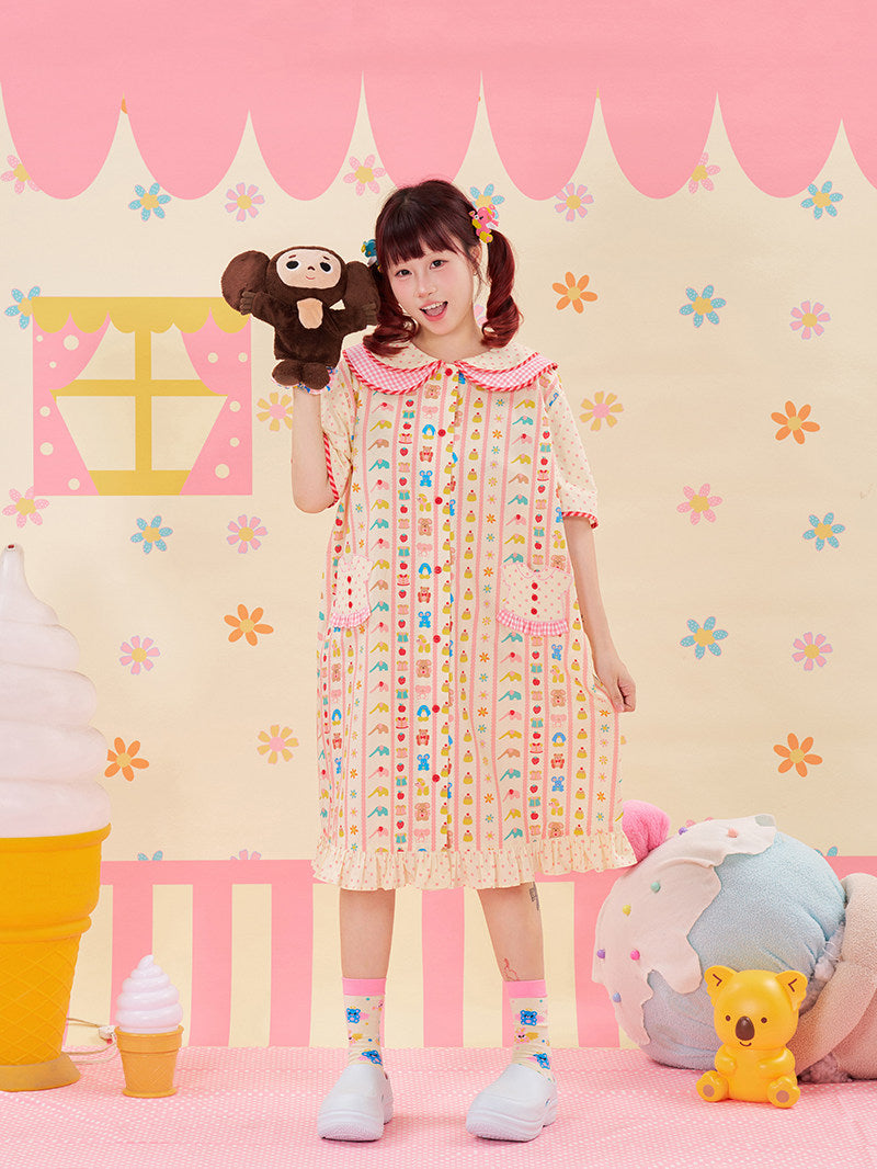 NIKKOU - Animal Print Lace Shirt Dress dress Nikkou home