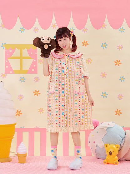 NIKKOU - Animal Print Lace Shirt Dress dress Nikkou home