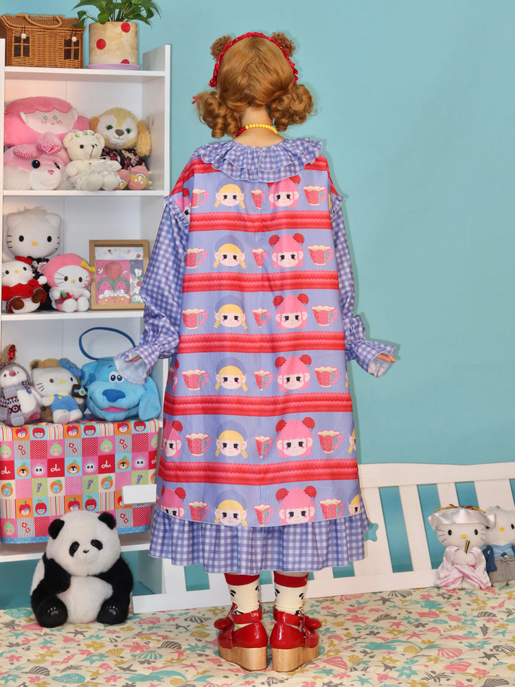 LULULULU - Retro Doll Head Print Loose Dress with Ruffled Collar dress LULULULU
