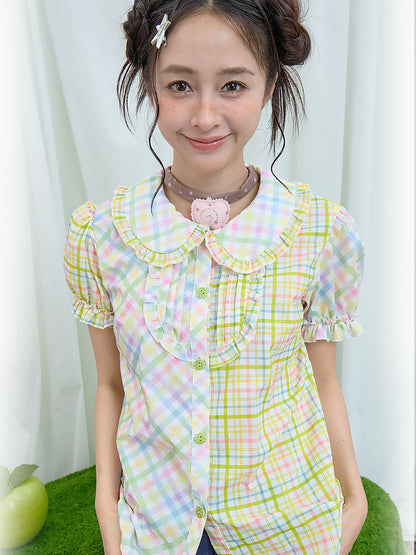 Moon Meadow - Plaid Puff Sleeve Shirt shirt Moon Meadow