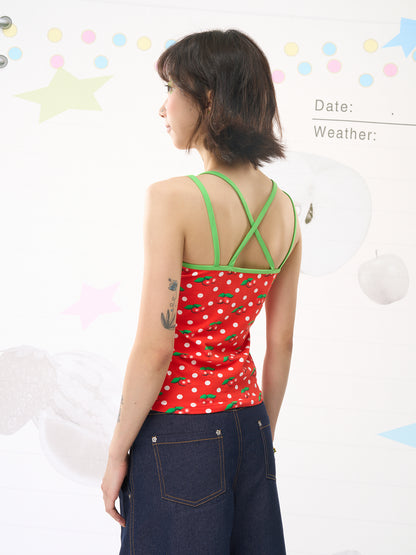 FRUITS Red Cherry Knit Tank Top | Original Cherry Dot Print Camisole camisole Fruits