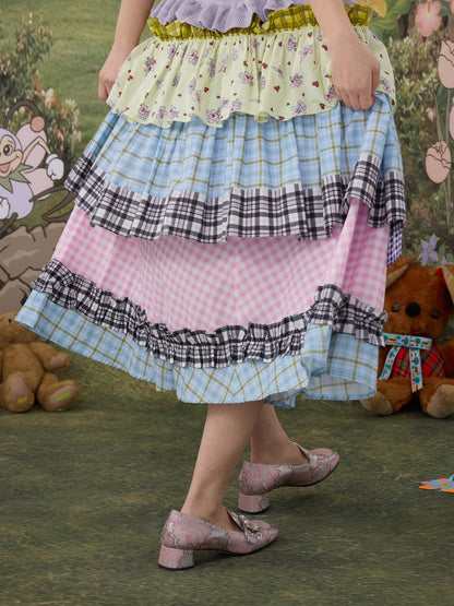 tntntutu - Kawaii Plaid Ruffle Maxi Skirt skirt tntntutu