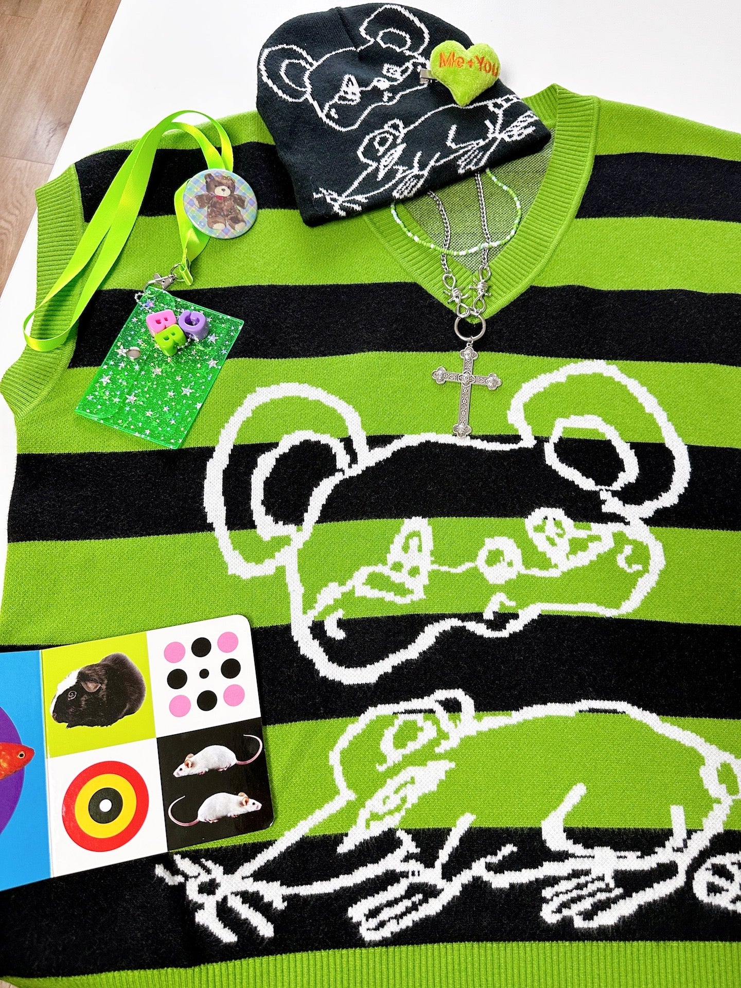 bunnybunnygun - Decora Kei Striped Knit Vest Oversized Sweet Cool vest bunnybunnygun