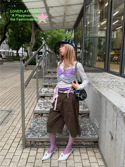 loveplayshop - Wide Leg Cotton Casual Shorts pants loveplay