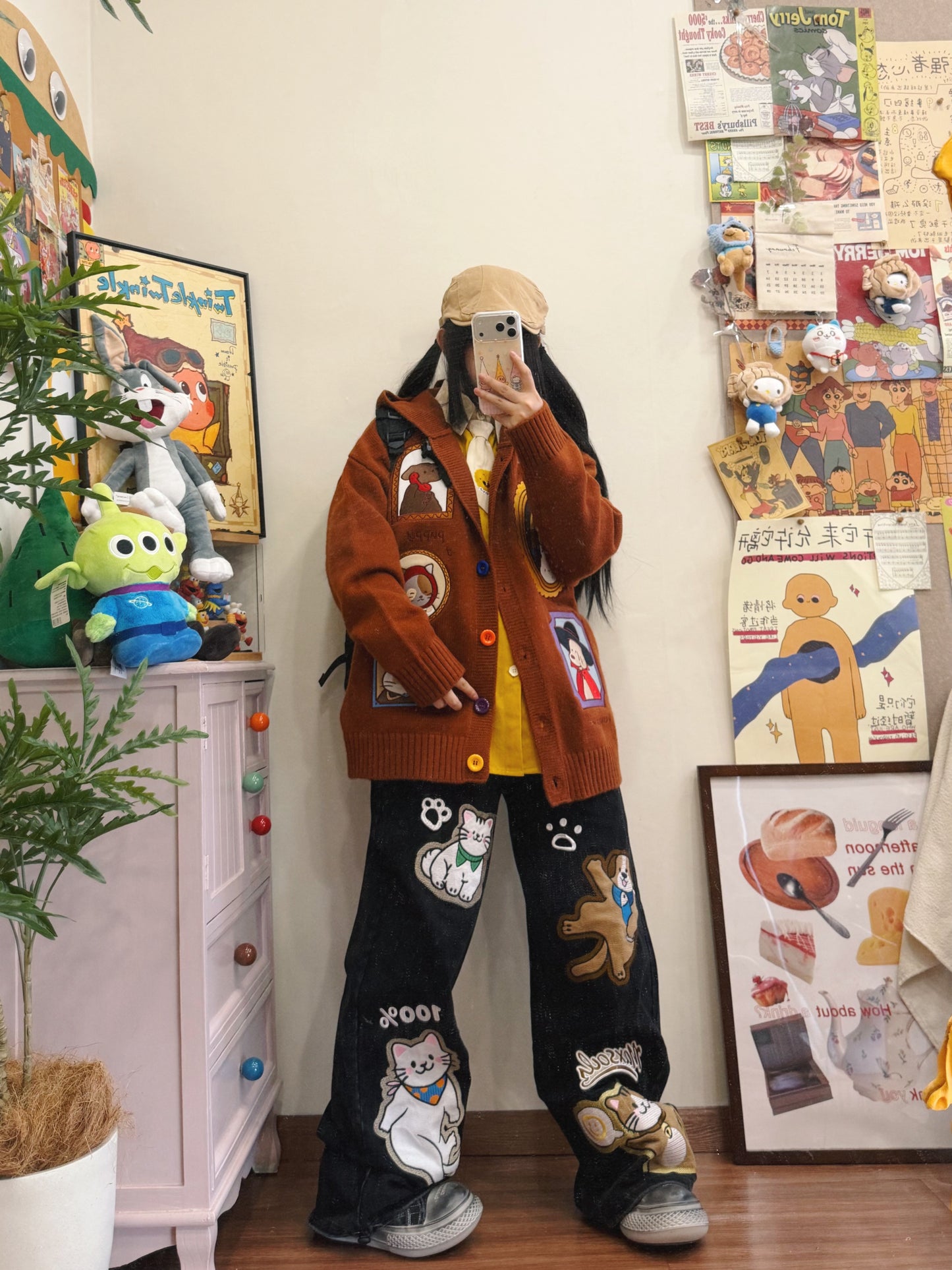 BIBULU - Kidcore Cartoon Embroidered Knit Cardigan Oversized Cozy cardigan BIBULU