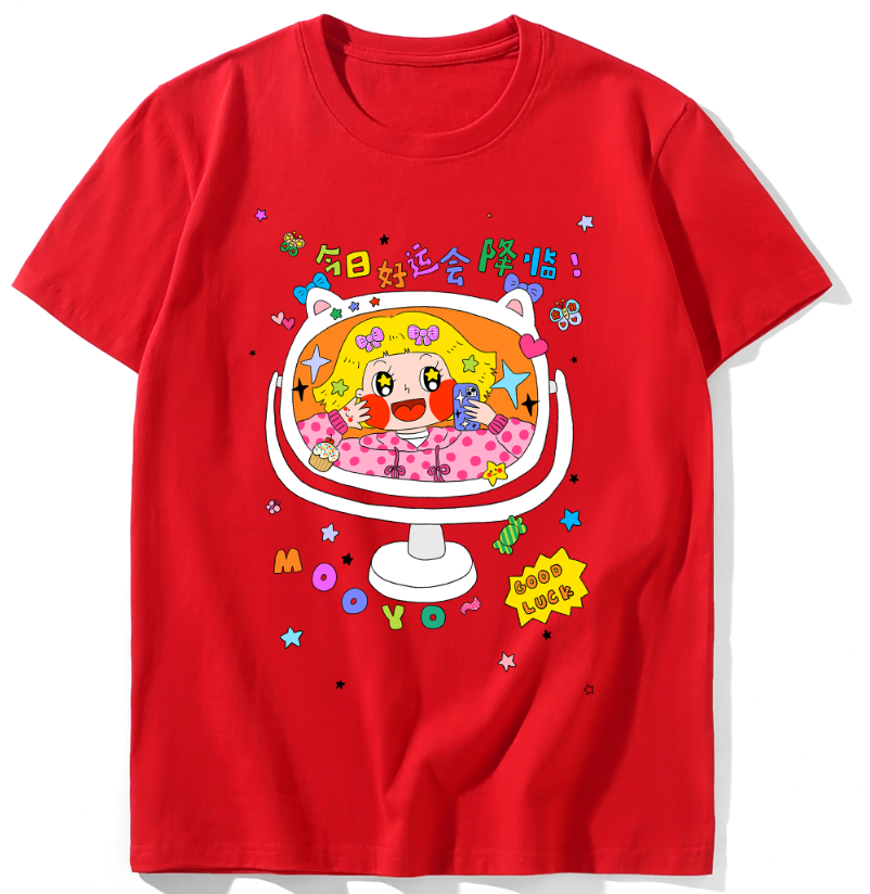 MooYo - Decora Kei Lucky Red Cotton T-Shirt tshirt MOOYO