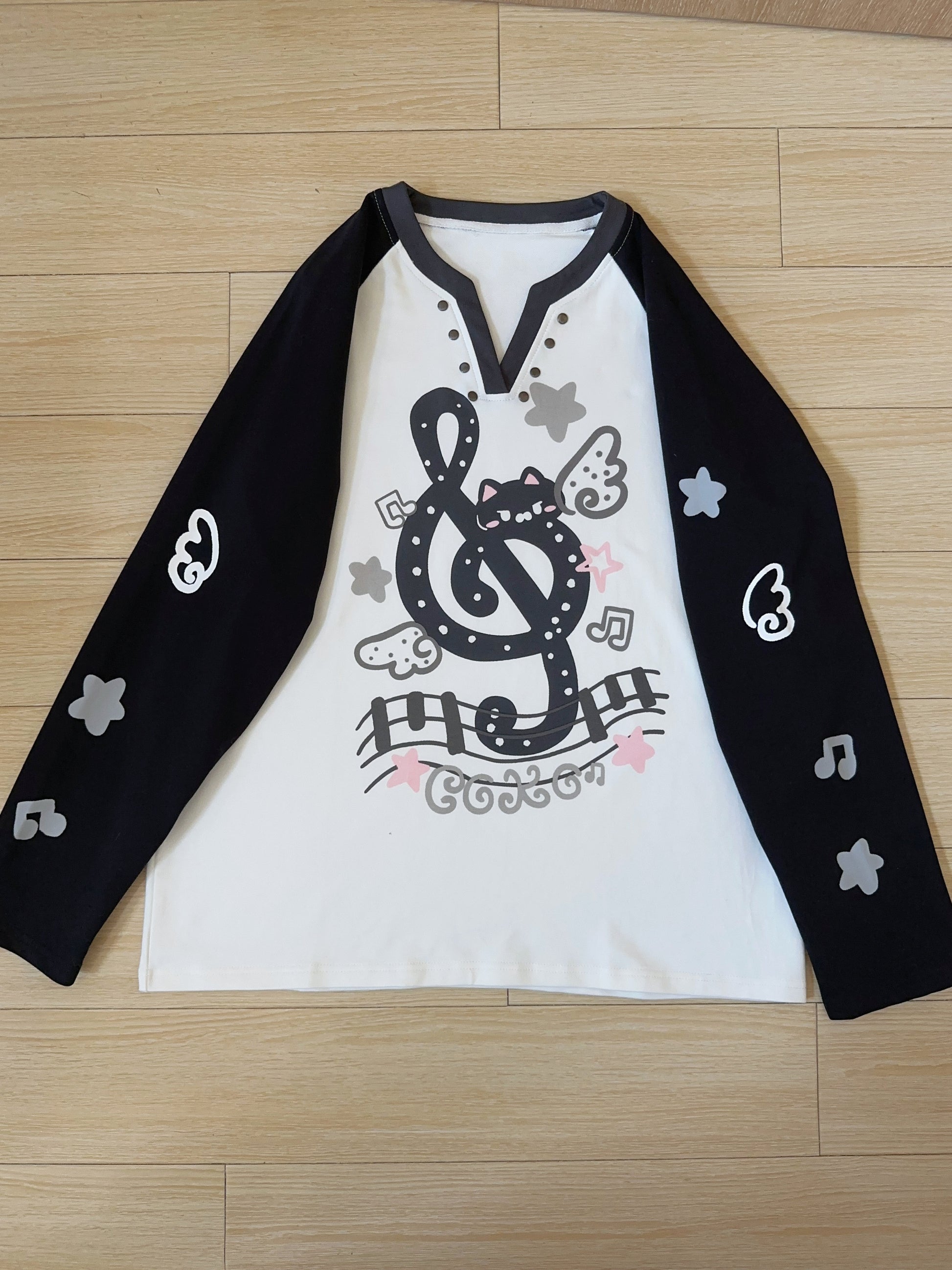 CokoStore - Music Note Print Long Sleeve T-Shirt shirt coko store