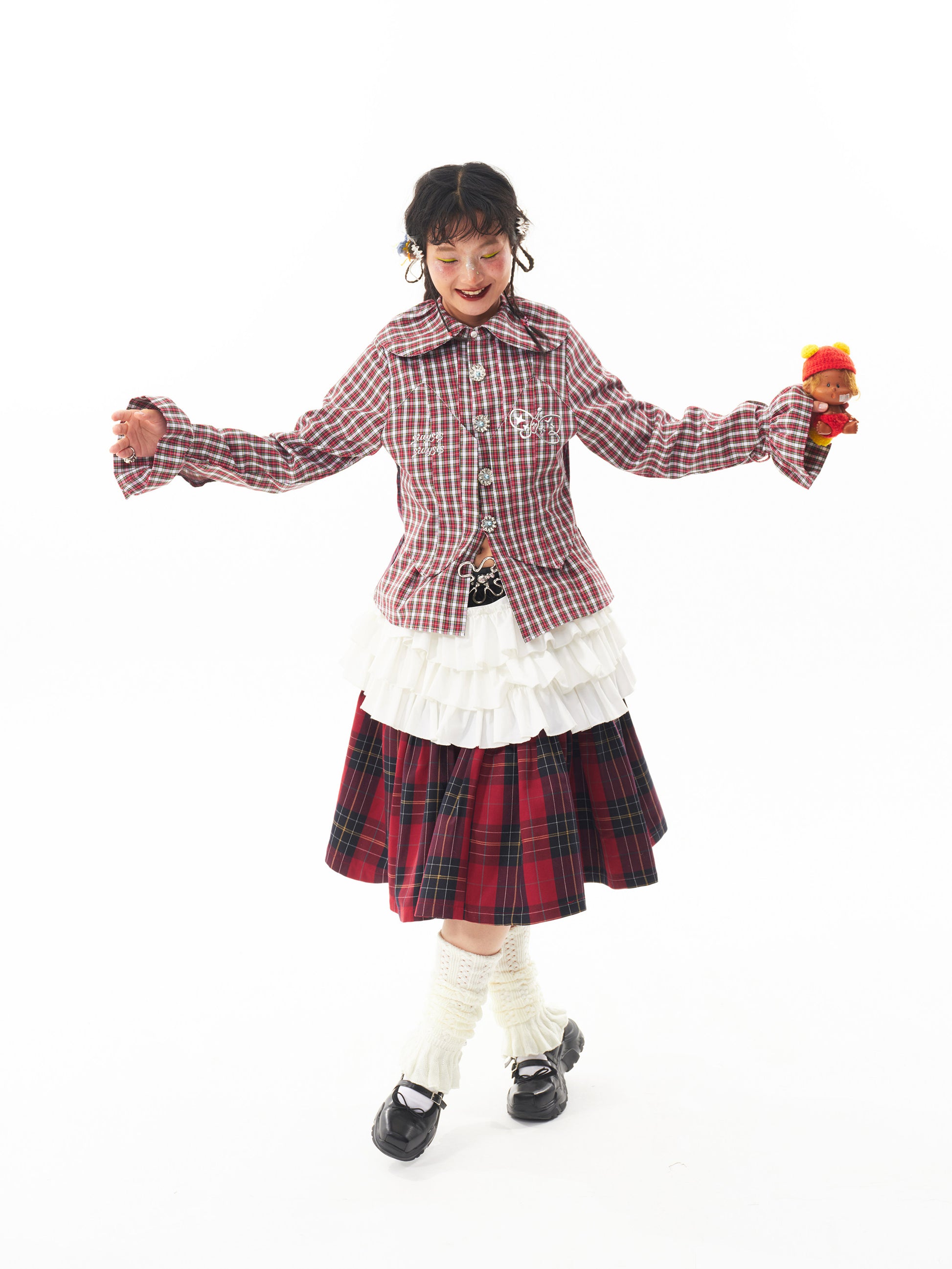 Sillysis - Kawaii Plaid Layered Doll Collar Blouse shirt sillysis