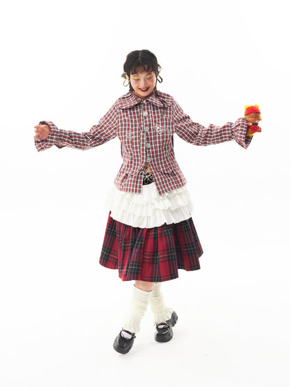 Sillysis - Kawaii Plaid Layered Doll Collar Blouse shirt sillysis