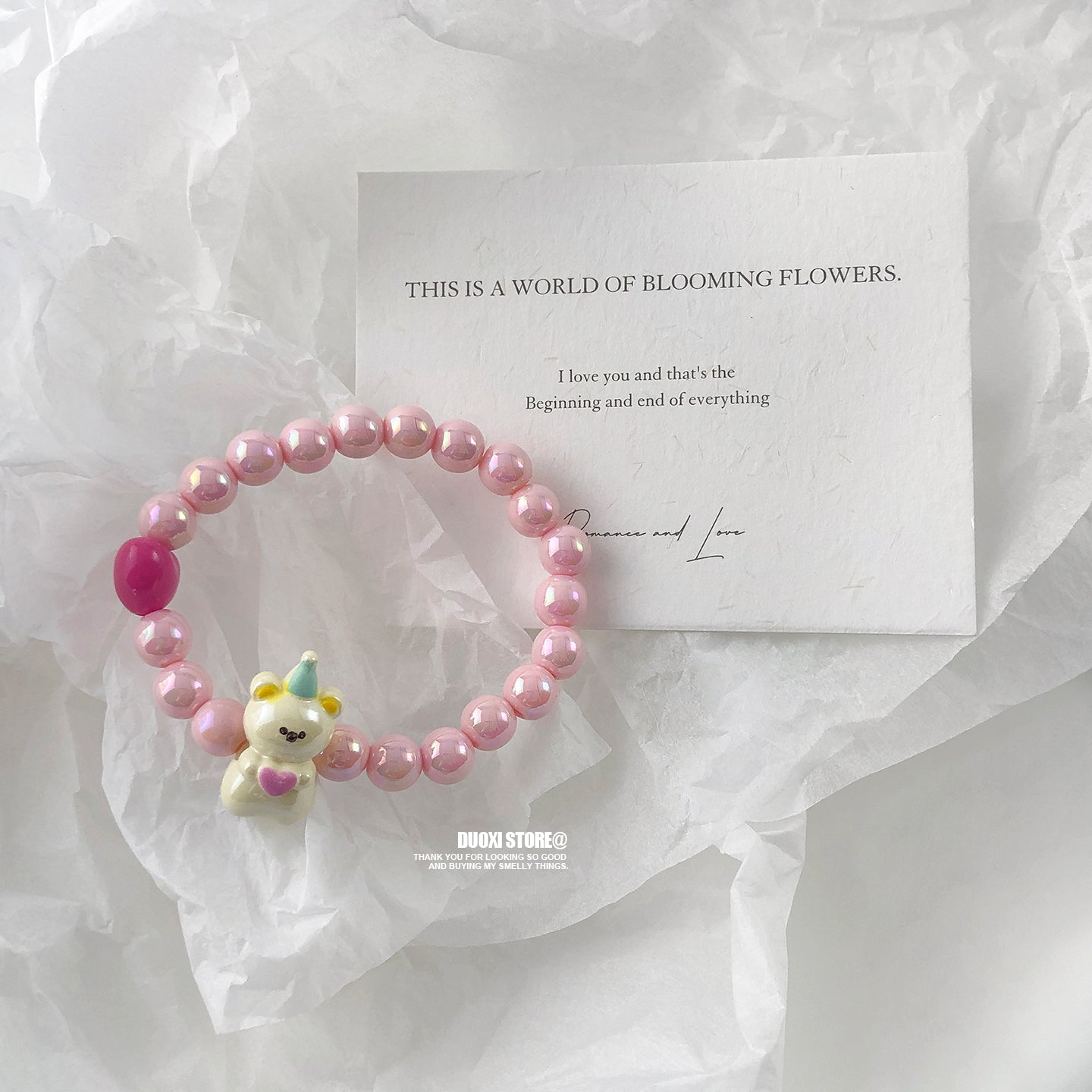 DuoXi - Pink Bear Heart Bead Bracelet bracelet DuoXi
