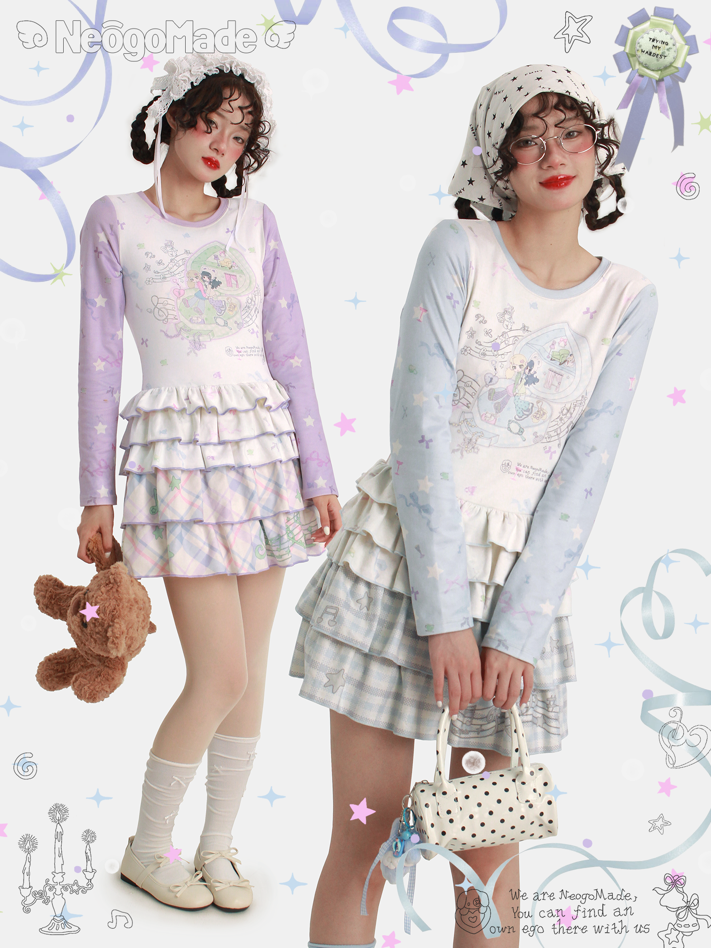 NeogoMade – Kawaii Star Print Ruffle Cake Dress dress NeogoMade