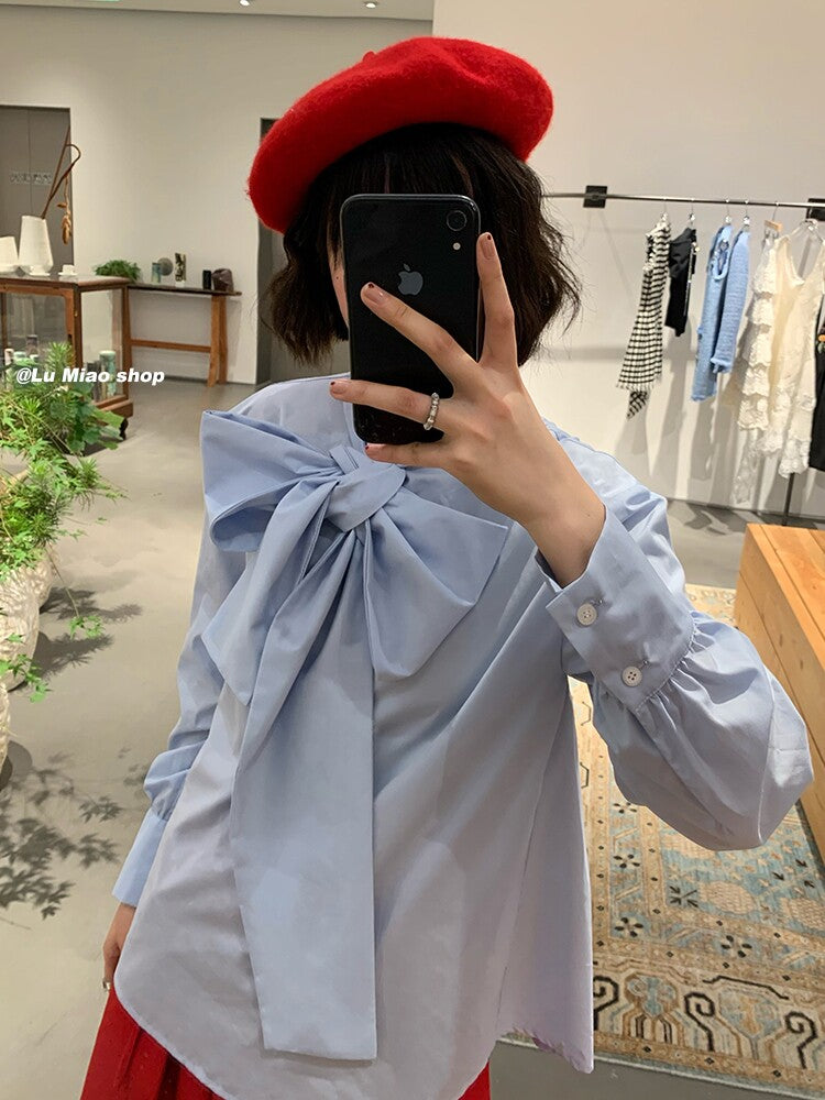 Lu Miao - Bow Detail Oversized Shirt blouse Lu miao Blue S