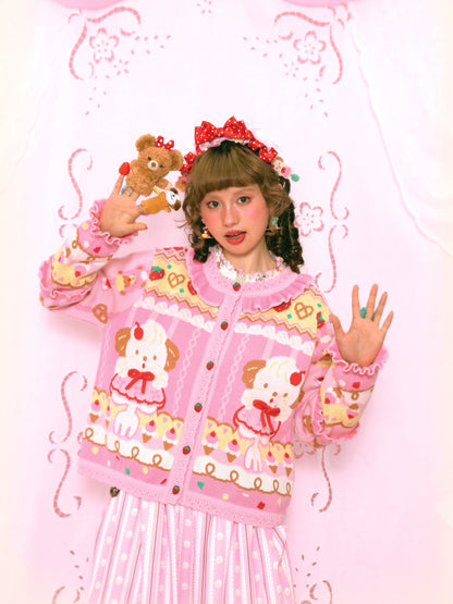 Lutra Jump - Kawaii Cardigan Pink Puppy Cream Cardigan cardigan Lutra Jump