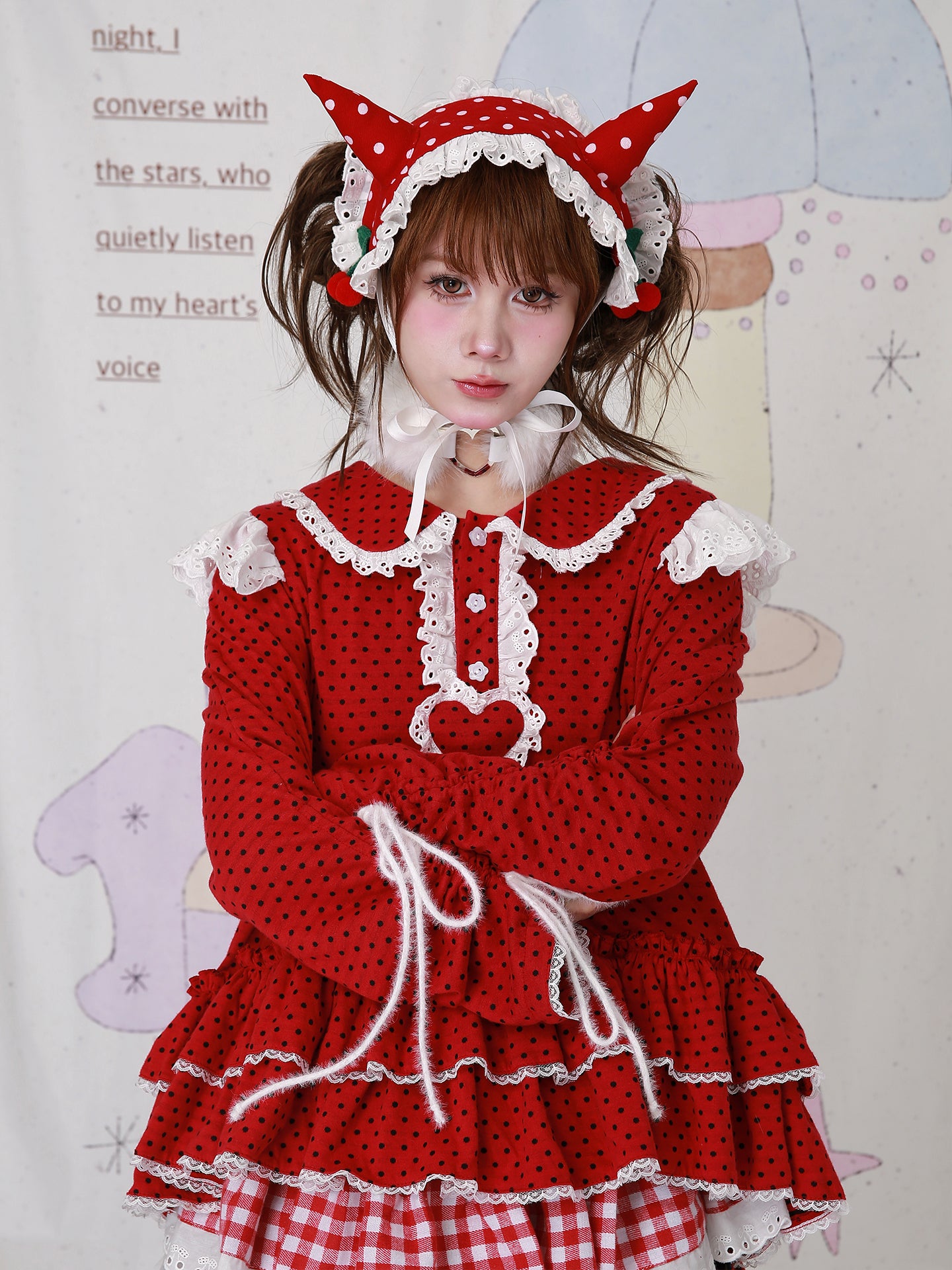 SOS MEME CLUB - Kawaii Red Polka Dot Sweatshirt shirt SOS MEME CLUB