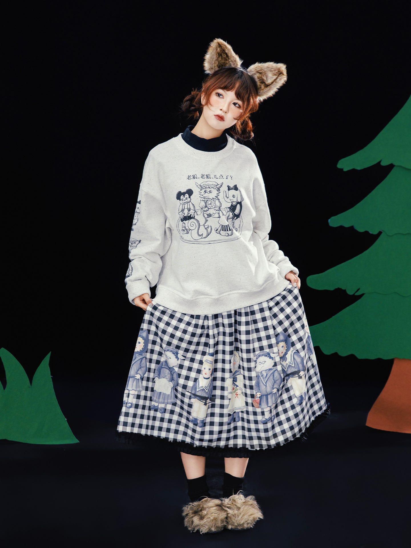 Meugler - Kawaii Sweatshirt Grey Speckled Asymmetric Sweatshirt sweatshirt Meugler