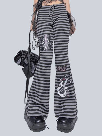 FANLOVEGIRL - Black Striped Music Flare Pants pants FANLOVEGIRL
