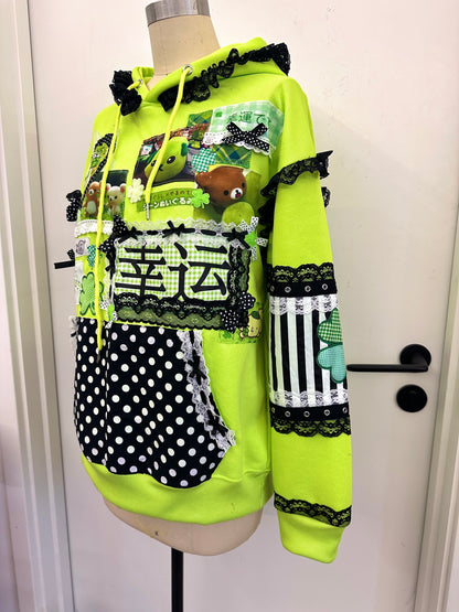 RedDevil - Decora Kei Neon Green Clover Lace Sweatshirt hoodie Red Devil