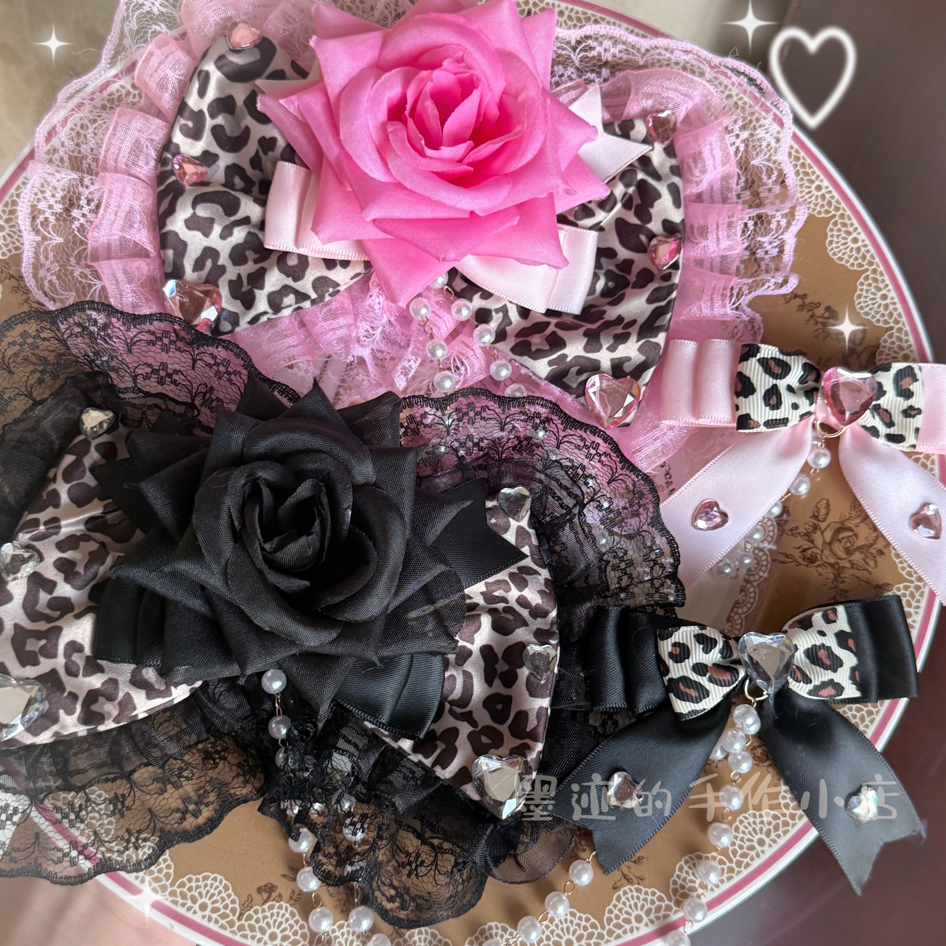 Gyaru Black Leopard Lace Bow Hair Clip hair clip moji