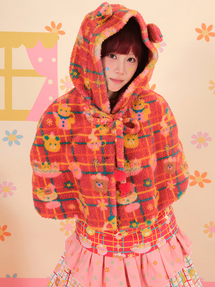 NIKKOU - Kawaii Bear Ear Fleece Cape with Hood cape Nikkou home