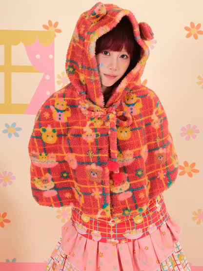 NIKKOU - Kawaii Bear Ear Fleece Cape with Hood cape Nikkou home