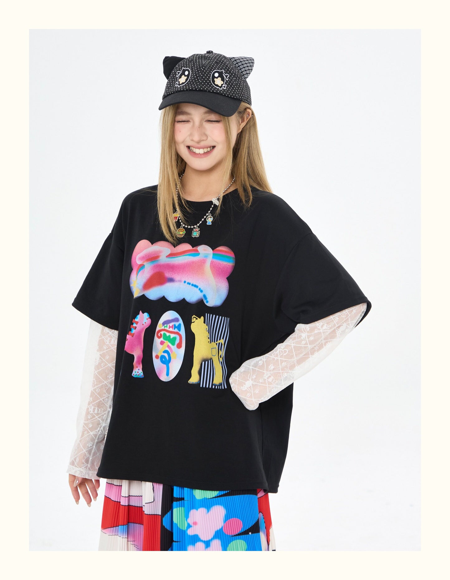 Robootoo - Black Lace Layered Long Sleeve T-Shirt tshirt Robootoo
