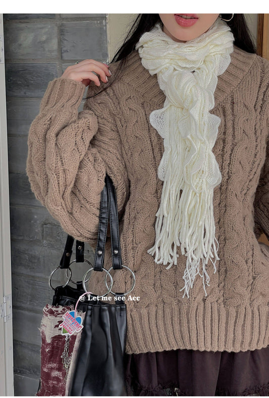 LET ME SEE - Y2K Vintage Crochet Fringe Knit Scarf scarf let me see